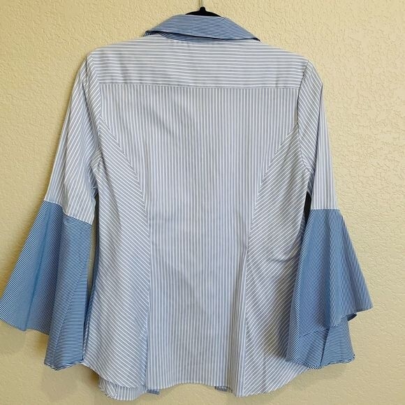 White House Black Market blue top  Sofia stripe button up collar shirt size 8 - Picture 10 of 14